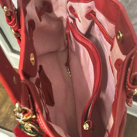 Dooney & Bourke Red Leather Tote with Gold AccentsEUC - Picture 9 of 16